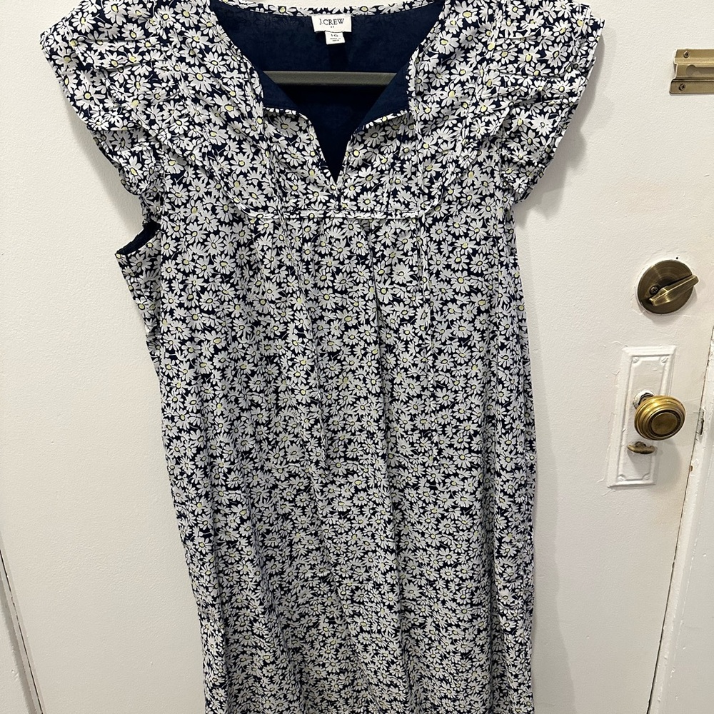 J. Crew Navy and White Daisy-Print Short Dress
